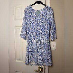 Skies Are Blue Floral Mini Dress in Blue and White